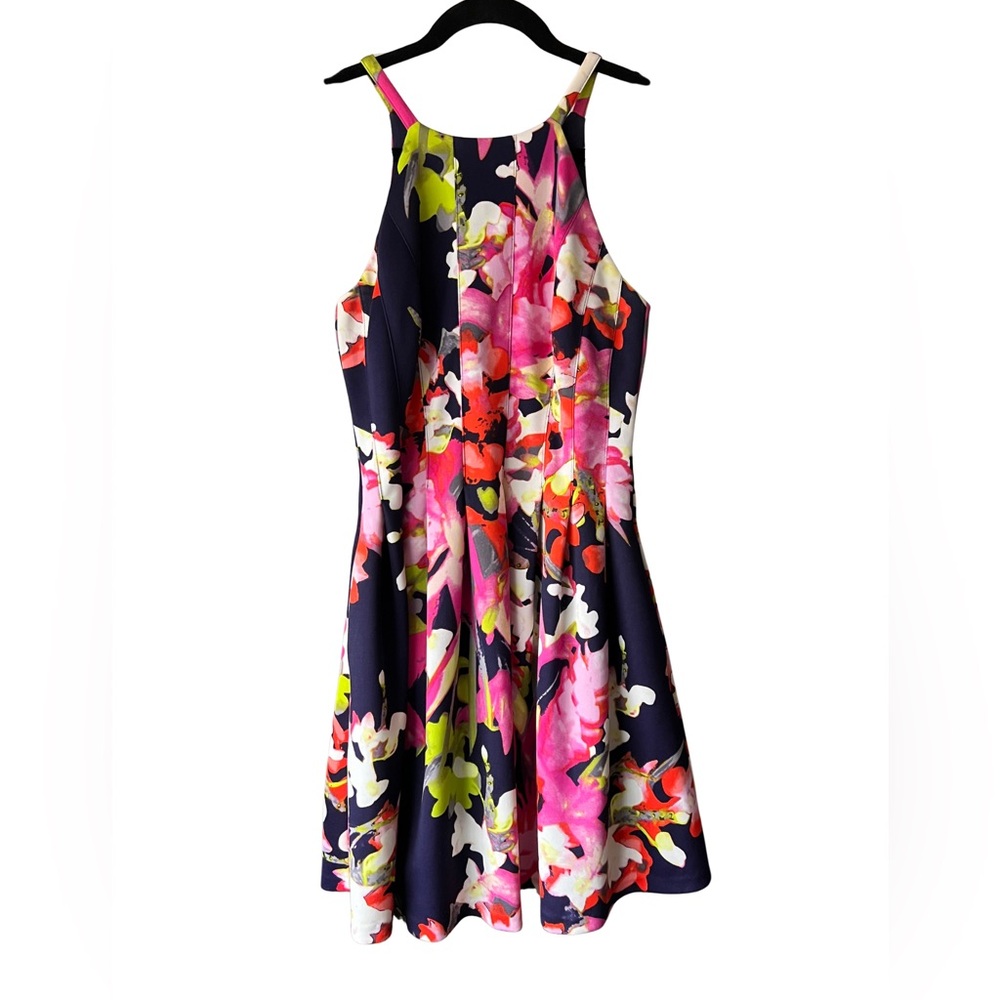 Vince Camuto Fit & Flare Scuba Halter Neck Floral Easter Dress